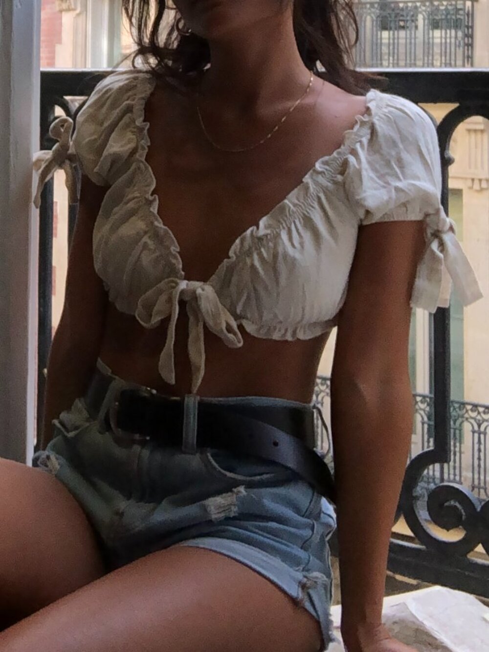 12th Tribe Juliette Beige Crop Top- S